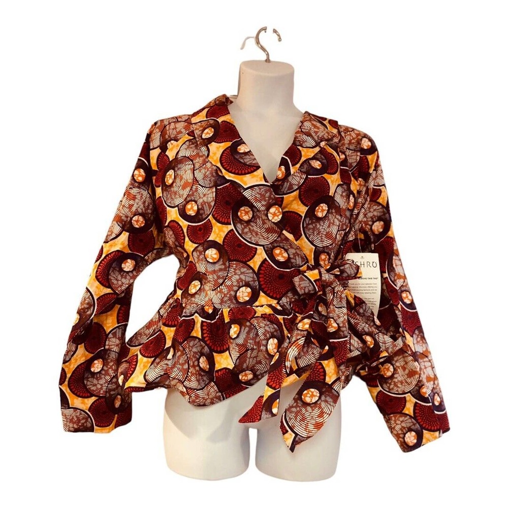 Ashro 100% Cotton African Print Double Peplum Wrap Ruffle Skirt Set Church Suit - Picture 7 of 16